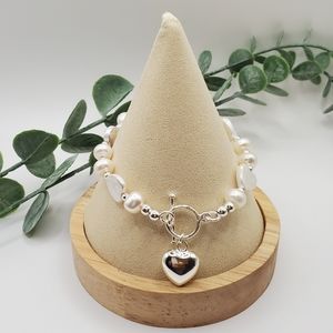 Freshwater Pearls & Mother of Pearl- Sterling Silver Heart Charm 925